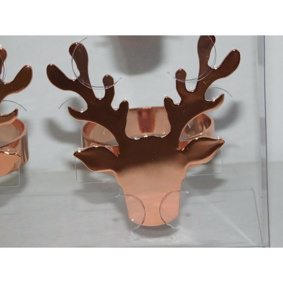 Abbott Copper Plated rose gold Reindeer Napkin Rings Christmas NEW Open box - Picture 2 of 2
